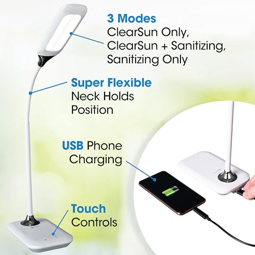 OttLite Enhance LED Sanitizing Desk Lamp with USB Charging, White | ClearSun LEDs Reduce Eyestrain | Sanitizing Light | Flexible Neck | Eliminates Bacteria