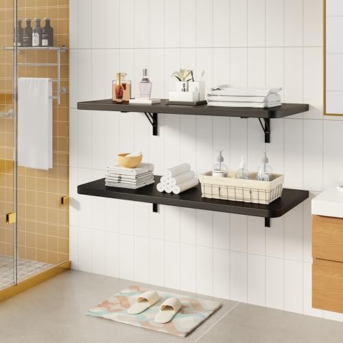 Dogsky Floating Wall Desk 36" x 14" - 200 lbs Heavy Duty Solid Pine - color: Black, size: 36" x 14"