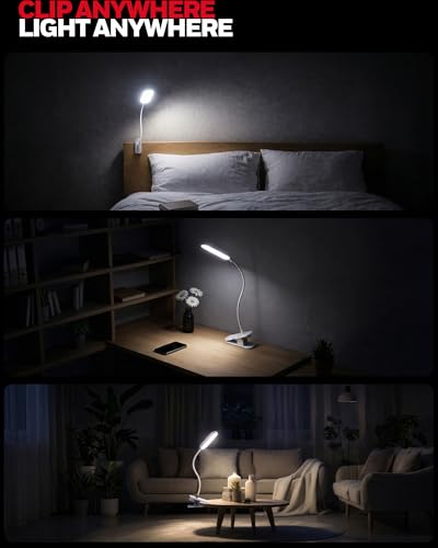 Honeywell Clip On Reading Light,Rechargeable LED 4000K CRI95 Gooseneck Lamp - color: White