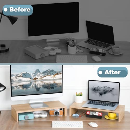 TEAMIX 2-Pack Monitor Stand Riser 20 inch, Wood Desk Computer Shelf, Maple - color: Maple, size: 2 Pack-20 inch