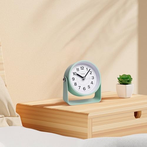 TIMESS Analog Alarm Clock with Snooze & Light, Silent Non-Ticking, Green | On-demand light, quartz movement, battery operated, easy to set, gentle wake alarm, bedside clock for home, travel, or office - color: Green