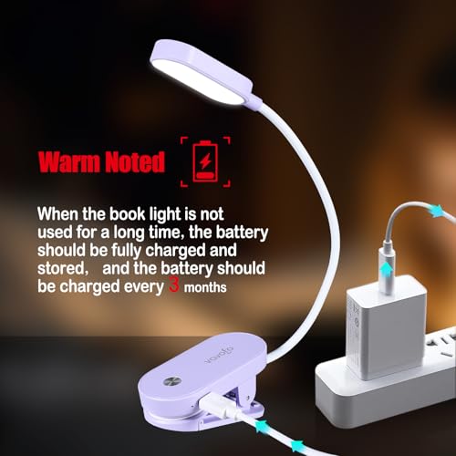 VAVOFO Rechargeable Book Light, 14 LEDs Eye Care Clip On Amber Reading Light for Bookworms Reading in Bed with 9 Colors 9 Brightness (Purple) - color: Purple