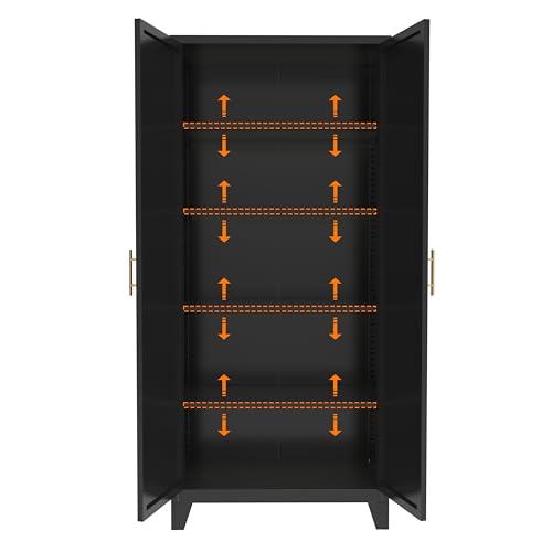 71'' Tall Metal Garage Storage Cabinet with Doors (71''Black) | Cabinets, Adjustable Shelves, Heavy Duty Steel Pantry File Cabinet for Home Office, Kitchen ,School, Utility - color: 71''black