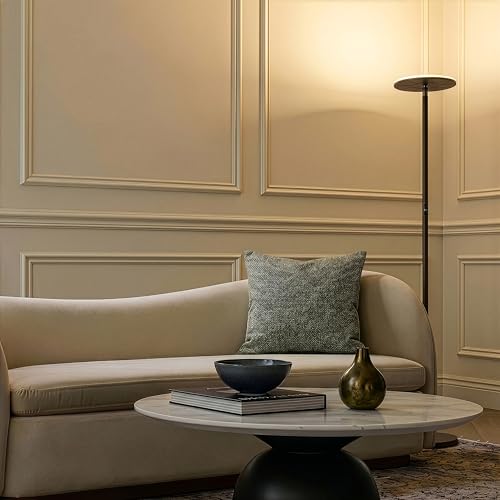 Brightech Sky Flux Dimmable LED Floor Lamp – Super Bright Floor Lamp with 3 Light Modes for Living Room, Office – Torchiere Standing Touch-Lamp, Tall Torch Lamp for Bedroom & Reading - Bronze - color: Bronze