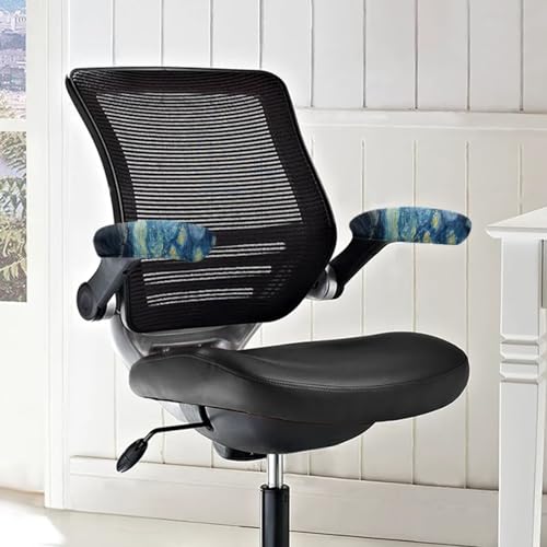 Starry Cat Print Office Chair Arm Covers Protectors Dust-Proof Soft Comfy Computer Chair Armrest Covers for Home Decor, Easy to Install - color: Blue - Starry Cat