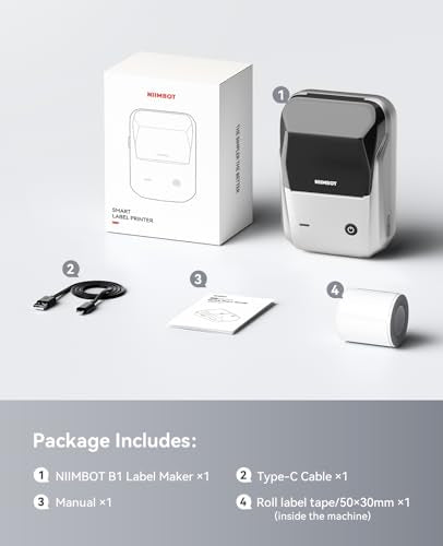 NIIMBOT B1 Label Maker Machine with Tape, 2Inch Thermal Label Printer - color: Silver, style: 1 Printer+1 Roll Label