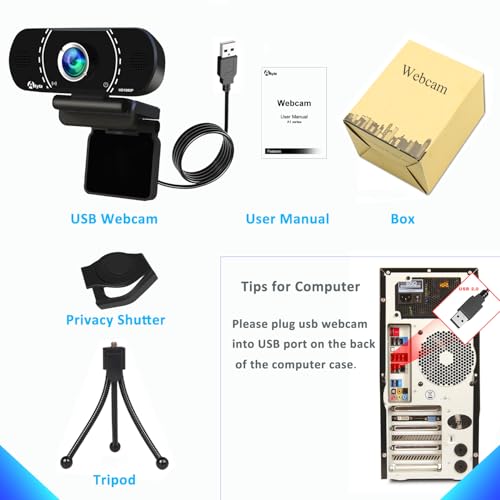 Akyta Webcam for PC, 1080P Webcam with Microphone/Tripod/Privacy Cover/Wide Angle 110°, Plug & Play USB Web Camera for Desktop Computer PC Laptop Mac Video Calling/Streaming/Zoom Conference - color: PC HD Webcam 1080P