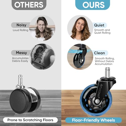 TICONN Office Chair Caster Wheels Set of 5 for Tile, Hardwood Floors and Carpets, Universal Fit for Most Chairs (Blue) - style: Blue