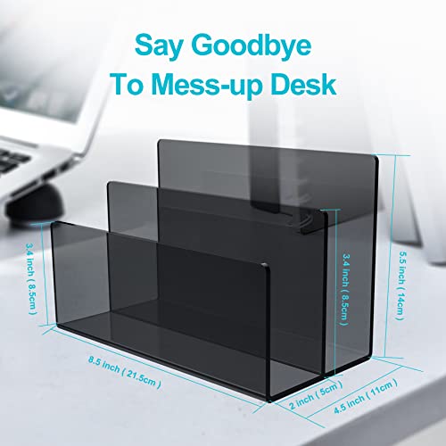 Boloyo Acrylic File Holder,1PC 2 Sections Clear Black File Organizer Mail Letter Sorter Desktop Folder Holder for Home Office School Envelope Bill Filling Paper Document - color: Clear Black, size: 2 Sections(1PC)