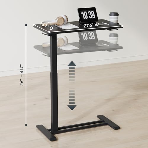 FLEXISPOT H7 28" Pneumatic Height-Adjustable Overbed Table with Wheels - color: Black, size: Small