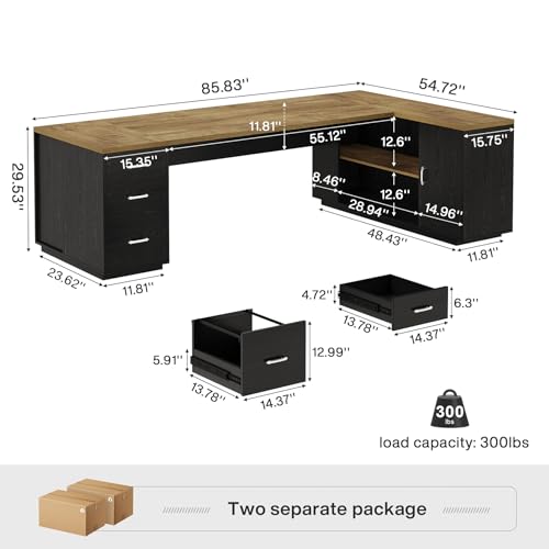 Tribesigns 85.8-Inch L-Shaped Executive Desk, Extra Large Home Office Desk - color: Light Brown & Black