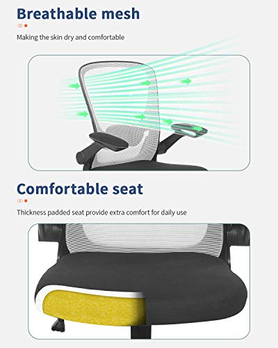 Office Chair Desk Computer Chair with Lumbar Support Flip-up Arms Swivel Rolling Executive Task Mesh Adjustable Ergonomic for Adults(White) - color: White
