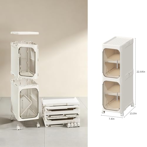 Narrow Storage Cabinet,2-Tier Slim Bathroom Organizer with Wheels,Beige | Turns Unused Narrow Spaces into Organized Storage Slim Outside Spacious Inside Rolls Smoothly Locks Securely Snap Assembly - color: Beige, size: 2-tier