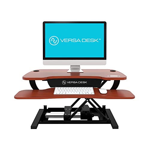 VERSADESK PowerPro Elite 40” x 24" – App Controlled Electric Standing Desk Converter w/USB Charging Port. Raises up to 20”. Fully Assembled – Includes LED Lights. Supports 80 lbs. – Cherry - color: Cherry, size: 40" Wide