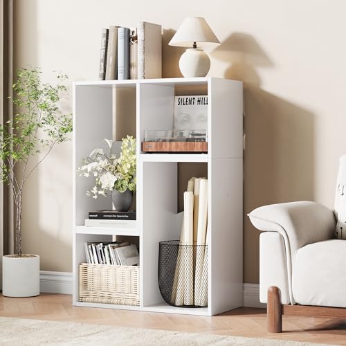 MapleGrace 6 Cube Storage Organizer, Wooden Storage Shelves Bookcase with Back Panels, Stackable Display Bookshelf for Living Room, Bedroom, Study, Hallway, White - color: White