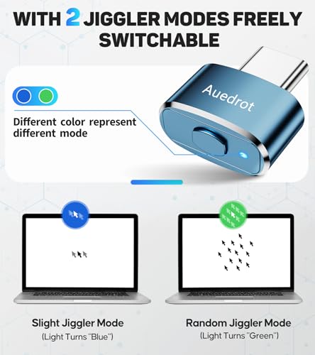 AUEDROT Mouse Jiggler USB-C Undetectable Mouse Mover Type C with Switch Button, Automatic Wiggler with 2 Jiggle Modes, Plug & Play, Keep Computer/Laptop Awake, Blue - color: Blue