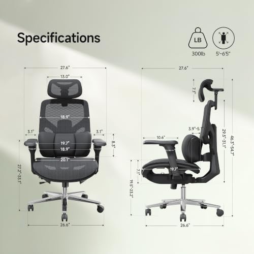 S9 Ergonomic Office Chair 3-Zone Lumbar Support for Back Pain Relief - color: Breathable Black