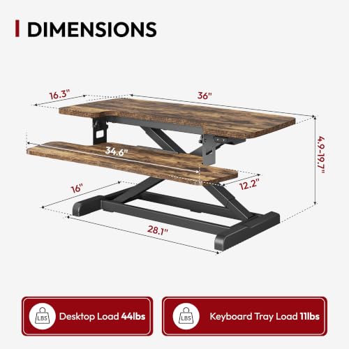 SANODESK Standing Desk Converter with Electric Motor 35" Height Adjustable Desk Riser for Office Home,Monitor and Laptop Workstation with Large Keyboard Tray, Rustic Color - color: Rustic, size: 35"