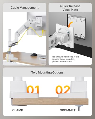 monTEK Ultrawide Monitor Arm Bundle with VESA Expansion Adapter Kit, Heavy-Duty Gas Spring Stand with USB A/C for 17"–57" Screens up to 59.4 lbs, Includes Adapter Extending VESA to 200x200 & 300x300
