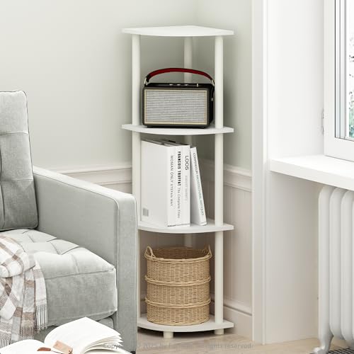Furinno Turn-N-Tube Corner Shelf, 4-Tier Corner Bookshelf, White - color: White/White, size: 4-Tier