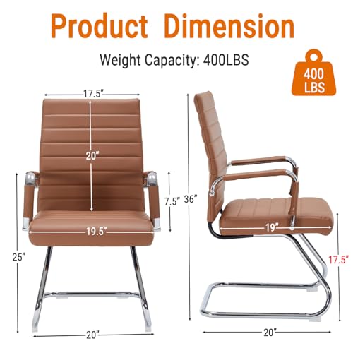 Sidnali Waiting Room Chairs, Office Guest Chair with Sled Base Mid Back for Reception Conference Room, Brown Set of 2