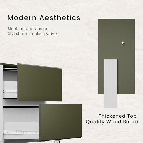 ModernMate 31.5" Lateral Wood Filing Cabinet with 2 Large Drawers, Green - color: Green+white