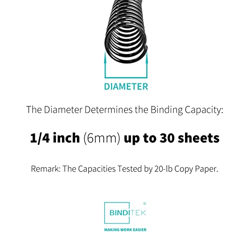 Binditek Plastic Spiral Binding Coils, 6 mm, 4:1 Pitch, Black, 50 Pack - size: 6mm, style: 50P , Black