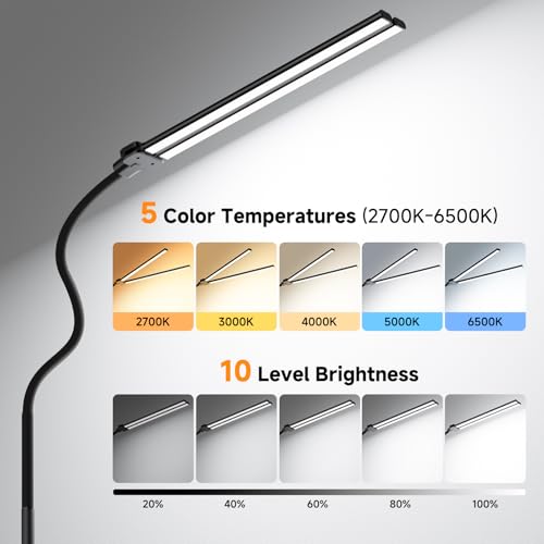 LED Floor Lamp 20W 1400LM Adjustable Neck, Bright Color Changing Light - color: Black