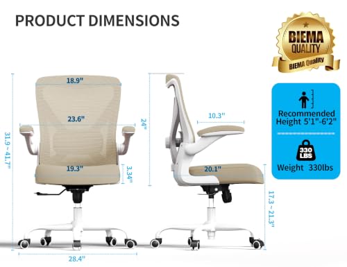 Ergalithic Office Chair: Mesh Ergonomic Desk Chair with 3D Lumbar & Swivel - color: Khaki Beige, size: Pack of 1