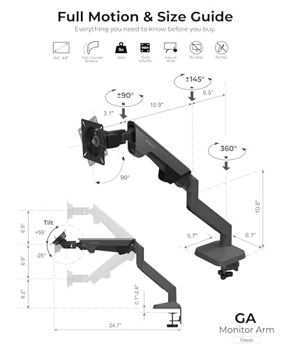 Modernsolid Heavy Duty Monitor Arm for 34-49 Inch Ultrawide Curved Screens | 14-38 lb Capacity,Gas Spring Full Motion,Cable Management,VESA 75x75/100x100,Red Dot Award,Black - color: Black