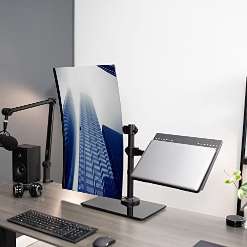VIVO Free Standing Single Computer Monitor and Laptop Combo Desk Stand with Sleek Glass Base, Fits up to 32 inch Monitors and 17 inch Laptops, Black, STAND-V002FGL - style: Laptop + Monitor