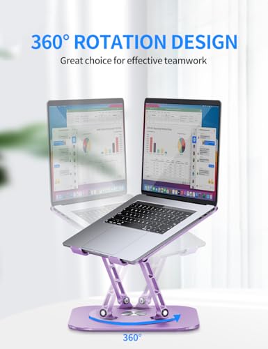 AOEVI Adjustable Laptop Stand with 360 Rotating Base, Computer Ergonimic Foldable Laptop Riser for Desk Compatible with MacBook Pro/Air Notebook up to 16 Inches, Purple - color: Purple-A