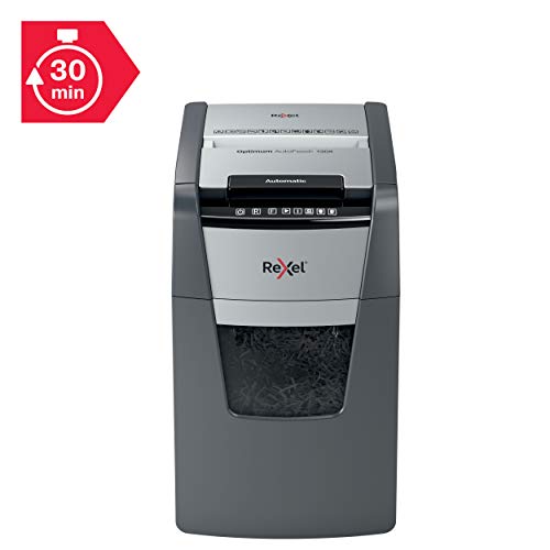Rexel Optimum Auto Feed+ 130 Sheet Automatic Cross Cut Paper Shredder, P-4 Security, Small Office Use, 44 litre Removable Bin, 2020130X
