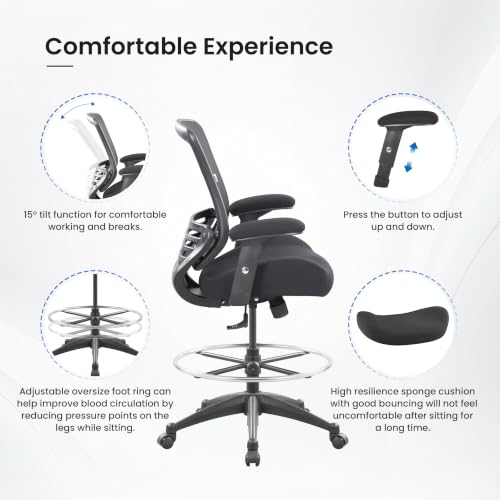 BOLISS 400lbs Mid Back Mesh Ergonomic Drafting Office Chair - color: Black