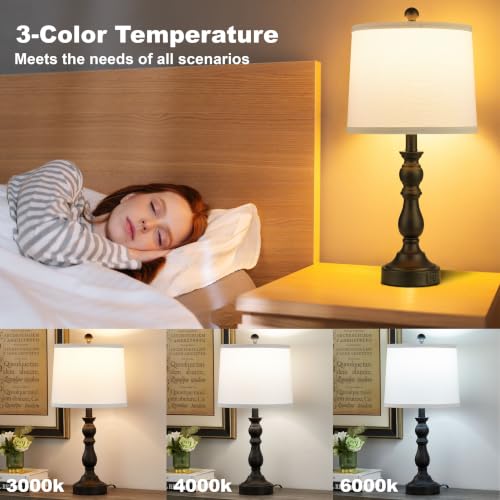 Black Table Lamps Set of 2, Black Lamps for Bedroom, USB C+A Ports - color: E.White, Black