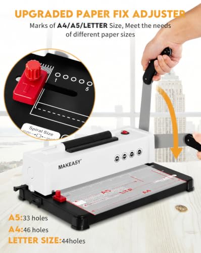 MAKEASY Spiral Binding Machine, 4:1 Pitch, 12 Sheets Punch Capacity, Electric Coil Insert, Book Binder Machine for A4/A5/Letter Size Paper, Come with 1 Box pcs 5/16'' Coils & Pliers - color: White