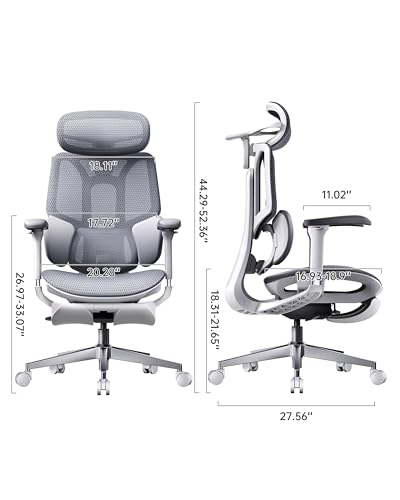 Hbada E3 Air 2026 Ergonomic Office Chair, 3-Zone Lumbar Support, Comfy Home Office Chair with Auto Recline, 4D Headrest & Armrests, 140° Tilt for Work & Relax, Grey with Footrest - color: Ash Gray