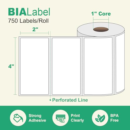 4 x 2 Inch Direct Thermal Labels, 12 Rolls, 9,000 Labels | Compatible with Zebra, Rollo and Other Desktop Direct Thermal Printers, Permanent Adhesive, Easy-Tear Perforations - size: 4" x 2"