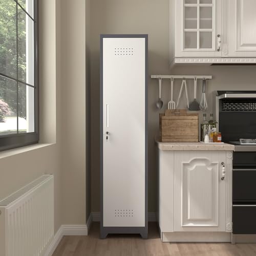 Slim Utility Cabinet, 65”H Bathroom Storage with Doors and Shelves - color: 65"h 1 Door - Grey/White