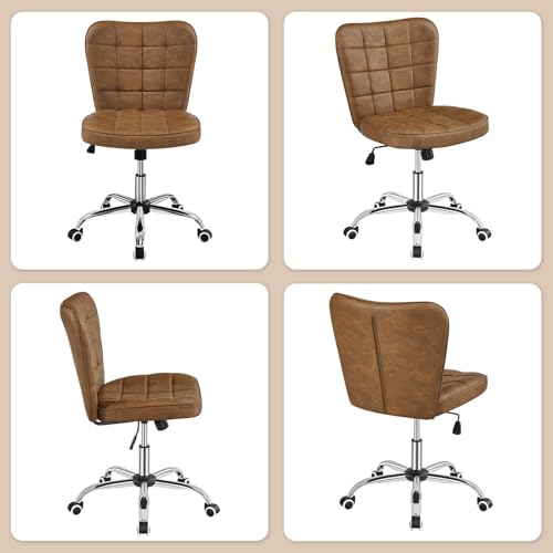 Yaheetech Retro Brown Tufted Armless Desk Chair with Wheels, Faux Leather - color: Retro Brown