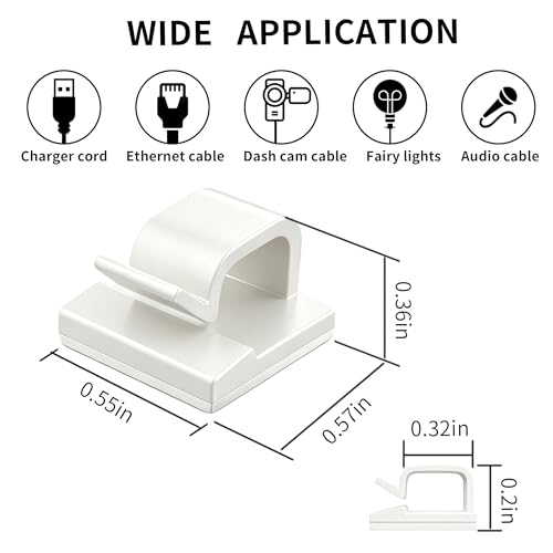 10 Pack Adhesive Cable Clips for Cord Management, Small Wire Holders for Desk Wall Car, Strong Sticky Cable Organizer for Phone Charger, USB, TV, Ethernet & More (10, White) - color: White