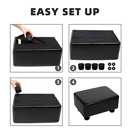 CAROLMADE Small Foot Stool Ottoman Footstool with Legs Under Desk Footrest for Living Room Bedroom and Office, Black - color: Pu Black, size: 11"d X 15.4"w X 8.3"h