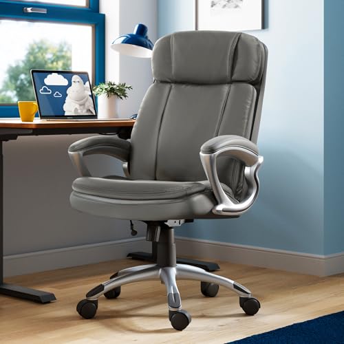 Serta Ergonomic Big and Tall Executive Office Chair Lumbar Support, Leather | Fairbanks, Gaming Chair with Headrest, 350lb Capacity, Padded Arms, Semi-Plush Seat Cushion, Adjustable Height and Tilt, Gray - color: Grey, size: 350 lbs