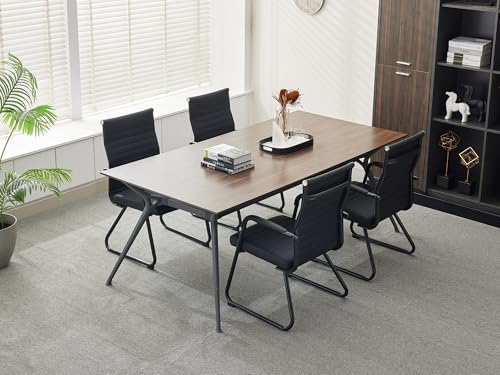 Okeysen Office Guest Chairs Set of 6, Modern Leather Reception Chairs with Mid Back & Sled Base, No-Wheel Desk Chairs for Waiting Room & Conference Room - color: Black Leather/Black Frame, size: Set of 6