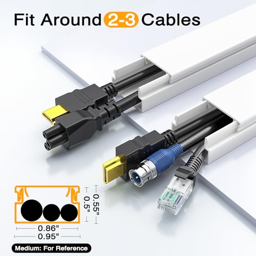 Delamu Cord Hider, 157in Wire Covers for Cords on Wall, Premium Cable Hider Cord Covers for Wires, Cable Management Wire Hiders for TV, Cable Raceway Kit, W0.95 H0.55in, White - color: White, size: 157in L x 0.95in W x 0.55in H