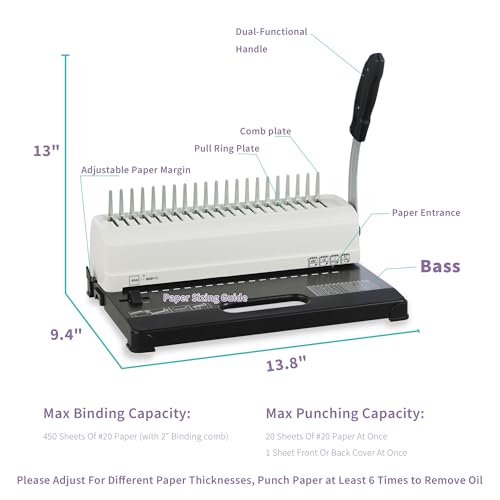 Binditek Binding Machine, Punch 12 Sheets, 450 Sheets, Adjustable Margin | Comb Binding Machine, 19-Hole, Punch 12 Sheet, 145 Sheets, with 100 Pcs 1/2" Comb Spines, for Letter Size, A5 or Smaller Size - size: ECO + 1/2" COMBS, style: U12