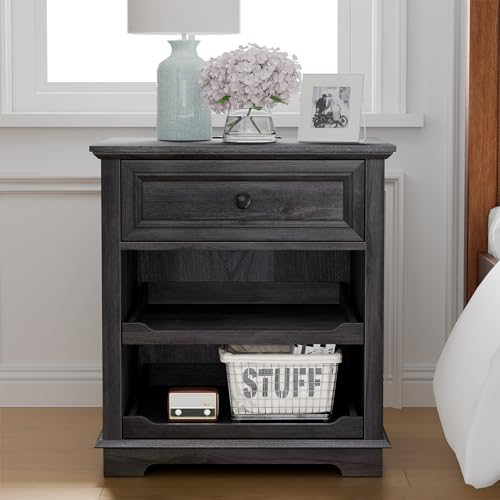 REDAYFUR Lateral File Cabinet 3 Drawer File Cabinet with Charging Station, Printer Stand with Open Adjustable Storage Shelves, Lateral Filing Cabinet for Home Office, Black - color: Black