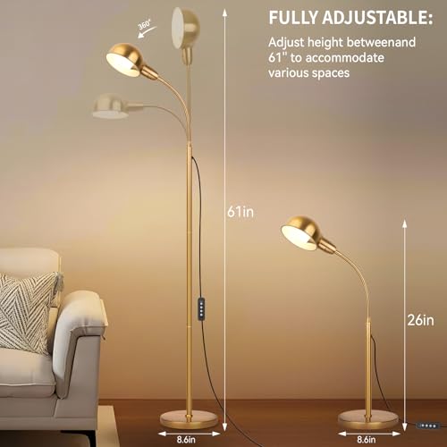 Ruiever Gold Floor Lamp with Flexible Gooseneck and Rotatable Shade,Standing Lamp Include Dimmer LED Bulb,Ideal Tall Lamp with Dimmer and Timer Switch for Reading,Bedside and Living Room (Gold) - color: Gold