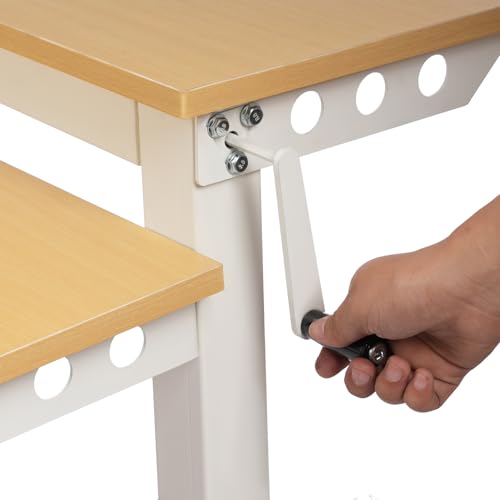 2-Tier Standing Desk Adjustable Crank Height Computer Desk with Wheels | Adjustable Crank Height, 2-Tier Spacious Desktop, Cable Management Holes, Sturdy Steel Frame, Mobile Wheels for Home Office U