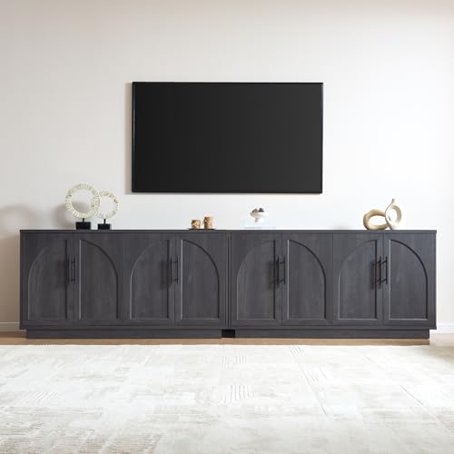Fatmok Buffet Cabinet with Storage, 59'' Modern Arched Sideboard Cabinet w/Adjustable Shelves, Wood Media TV Console Table Credenza for Living Room Hallway Entryway, Black Grey - color: A-black Grey